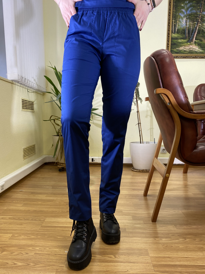 купить женские медицинские брюки на резинке, купить синие женские медицинские брюки, медицинские брюки женские синие на резинке, зауженные синие медицинские брюки