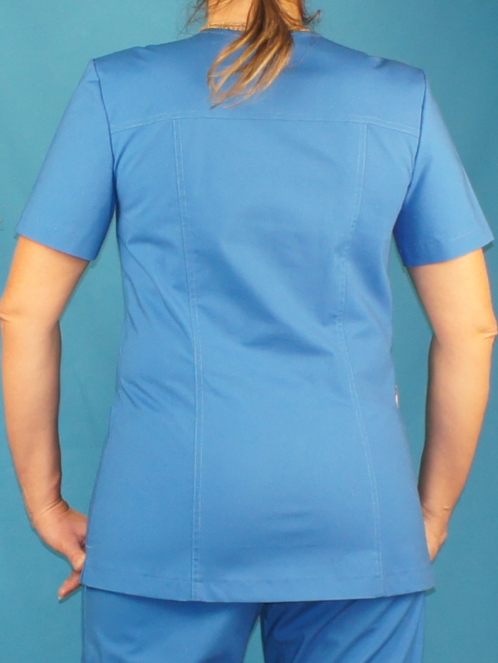 light blue medical top, blue medical scrubs, medical top with zipper